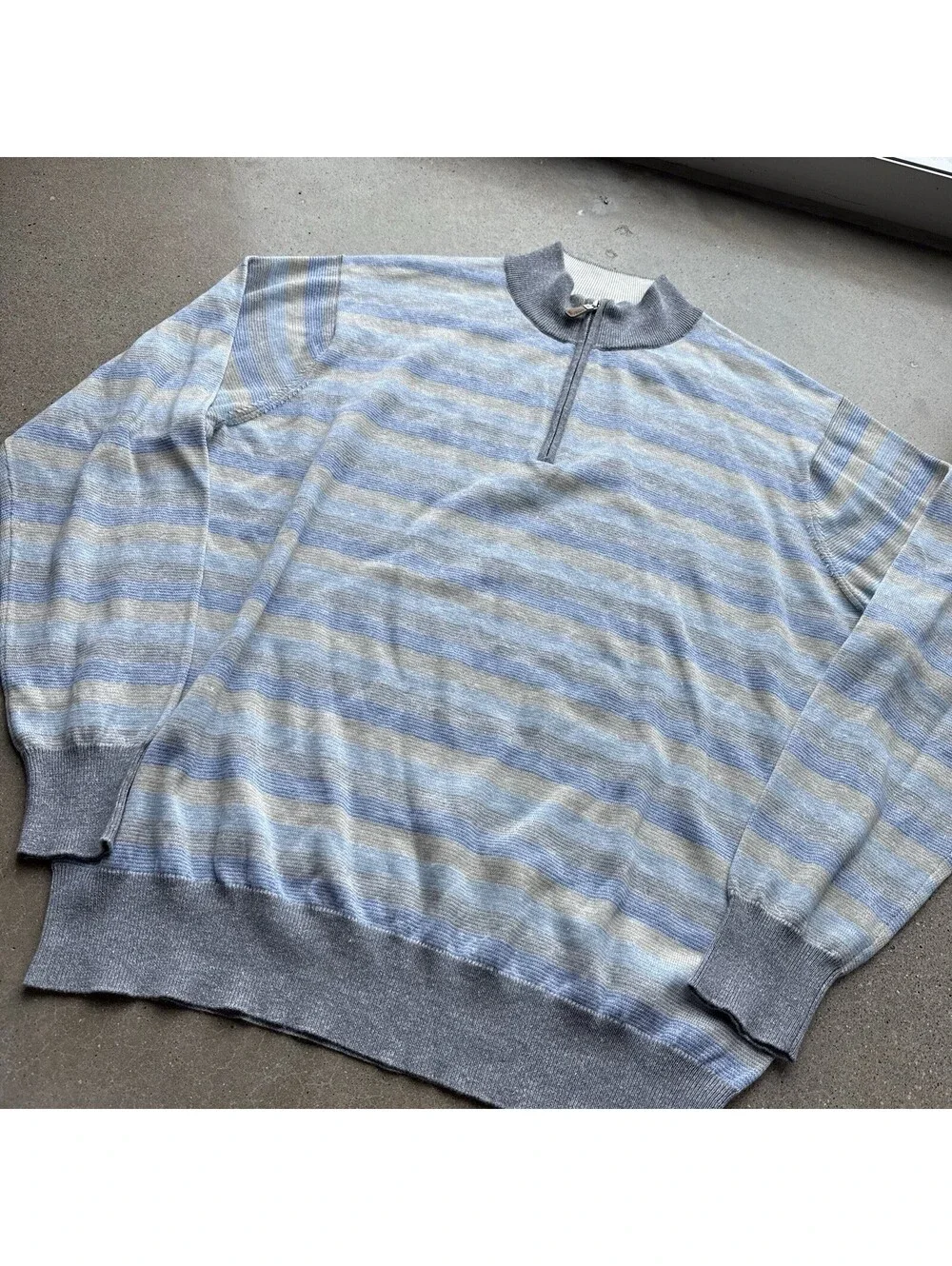 Peter Millar Linen Blend 1/4 Zip Sweater Striped Men’s XL Striped Performance